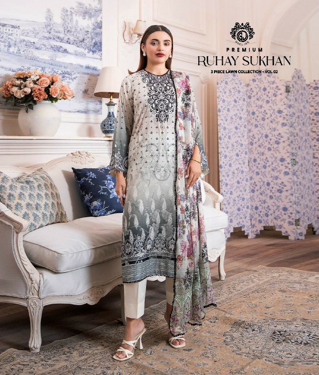 GULL JEE RUHAY SUKHAN WHOLESALE EMBROIDERED LAWN ORIGINAL PAKISTANI UNSTITCH SALWAR SUITS SUPPLIER