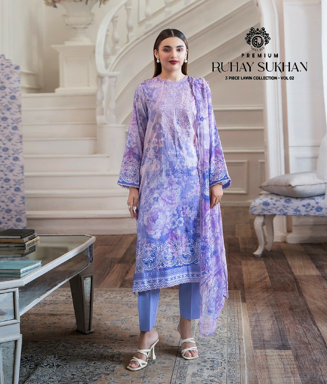 GULL JEE RUHAY SUKHAN WHOLESALE EMBROIDERED LAWN ORIGINAL PAKISTANI UNSTITCH SALWAR SUITS SUPPLIER