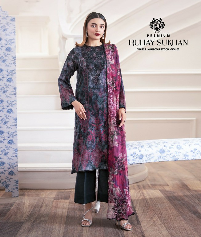 GULL JEE RUHAY SUKHAN WHOLESALE EMBROIDERED LAWN ORIGINAL PAKISTANI UNSTITCH SALWAR SUITS SUPPLIER