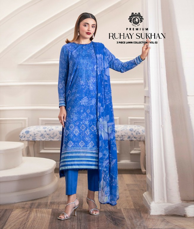 GULL JEE RUHAY SUKHAN WHOLESALE EMBROIDERED LAWN ORIGINAL PAKISTANI UNSTITCH SALWAR SUITS SUPPLIER