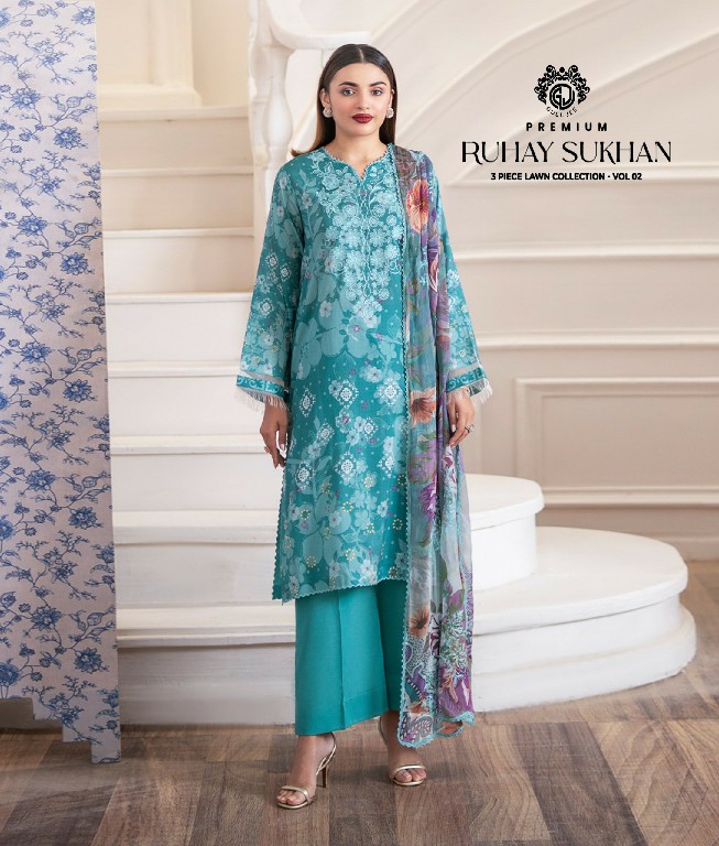 GULL JEE RUHAY SUKHAN WHOLESALE EMBROIDERED LAWN ORIGINAL PAKISTANI UNSTITCH SALWAR SUITS SUPPLIER