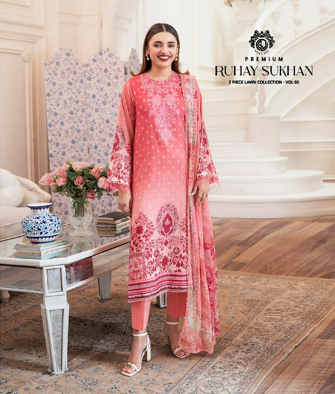 GULL JEE RUHAY SUKHAN WHOLESALE EMBROIDERED LAWN ORIGINAL PAKISTANI UNSTITCH SALWAR SUITS SUPPLIER