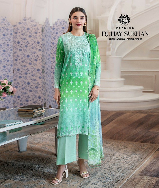 GULL JEE RUHAY SUKHAN WHOLESALE EMBROIDERED LAWN ORIGINAL PAKISTANI UNSTITCH SALWAR SUITS SUPPLIER