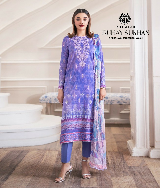GULL JEE RUHAY SUKHAN WHOLESALE EMBROIDERED LAWN ORIGINAL PAKISTANI UNSTITCH SALWAR SUITS SUPPLIER