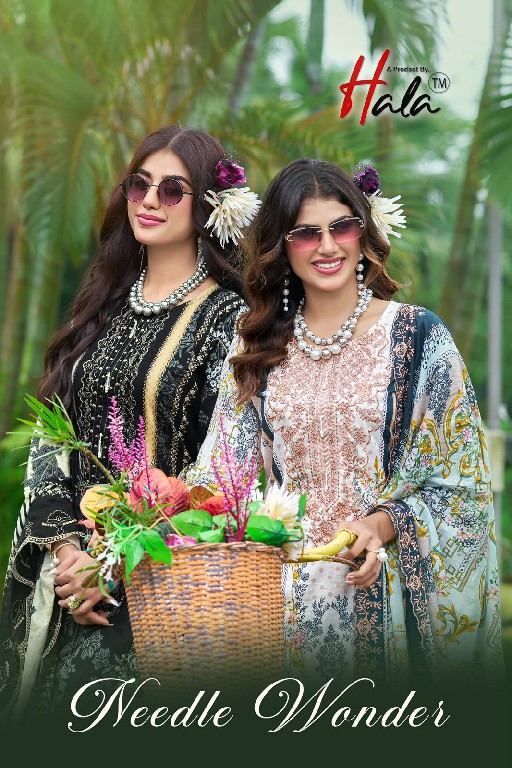 HALA NEEDLE WONDER WHOLESALE LAWN COTTON BEAUTIFUL EMBROIDERED UNSTITCH SALWAR SUITS EXPORTER