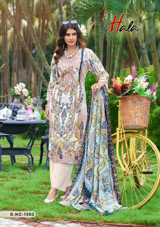 HALA NEEDLE WONDER WHOLESALE LAWN COTTON BEAUTIFUL EMBROIDERED UNSTITCH SALWAR SUITS EXPORTER