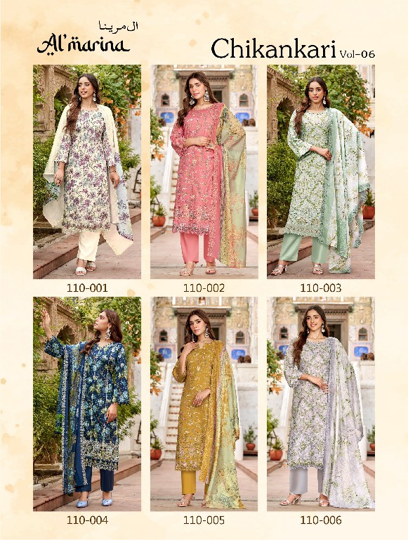 ALMARINA CHIKANKARI VOL 6 WHOLESALE PURE COTTON EXCLUSIVE HEAVY SELF WORK UNSTITCH SALWAR SUITS EXPORTER