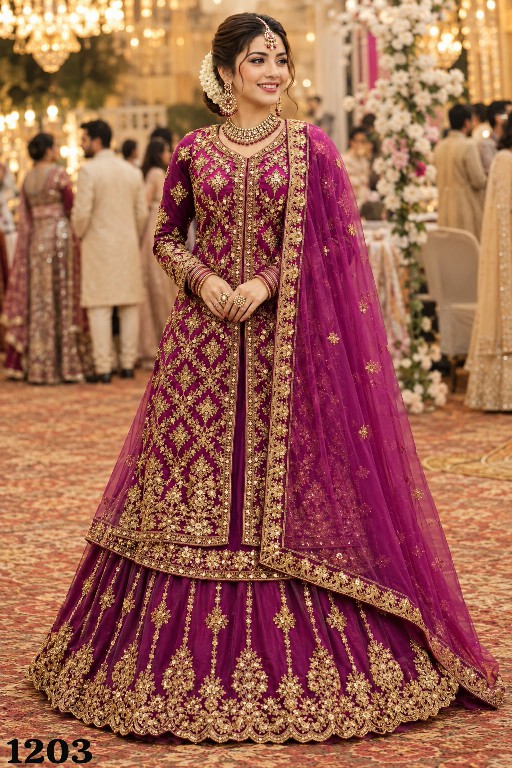 MRUDANGI SUHANA WHOLESALE READYMADE PREMIUM NET HEAVY LOOK INDO WESTERN ANARKALI LEHENGA FOR EXPORT