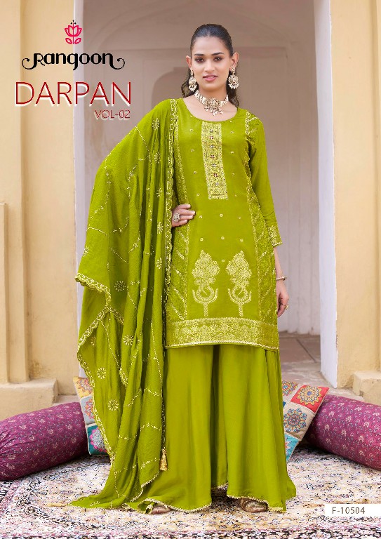 RANGOON DARPAN VOL 2 WHOLESALE READYMADE DOLA RUSSIAN JACQUARD TRENDING PLAZZO STYLE 3 PCS SUITS SUPPLIER
