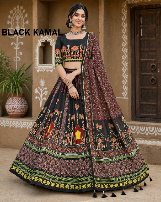 KNZ BLACK KAMAL WHOLESALE POLY COTTON RAYON BEAUTIFUL LEHENGA CHOLI FOR EXPORT