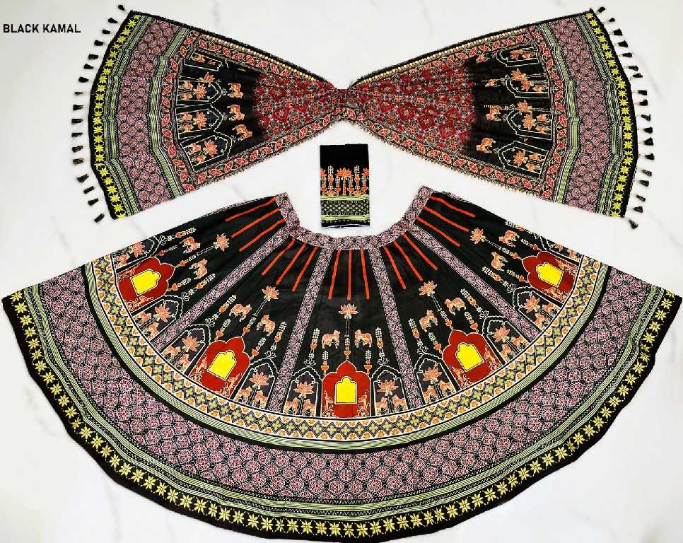KNZ BLACK KAMAL WHOLESALE POLY COTTON RAYON BEAUTIFUL LEHENGA CHOLI FOR EXPORT