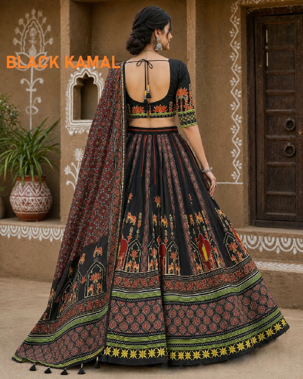 KNZ BLACK KAMAL WHOLESALE POLY COTTON RAYON BEAUTIFUL LEHENGA CHOLI FOR EXPORT