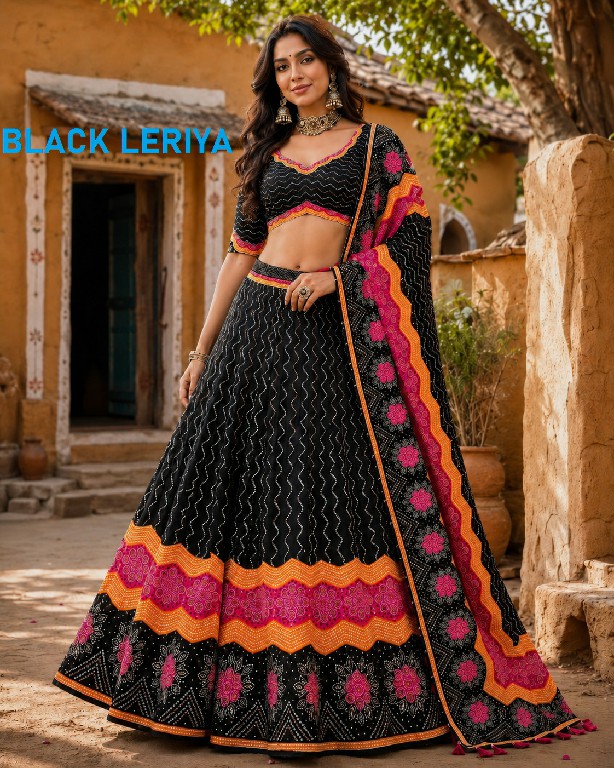 KNZ BLACK LERIYA WHOLESALE POLY COTTON RAYON ELEGANCE LEHENGA CHOLI EXPORTER