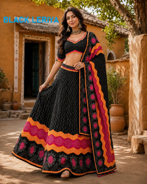 KNZ BLACK LERIYA WHOLESALE POLY COTTON RAYON ELEGANCE LEHENGA CHOLI EXPORTER