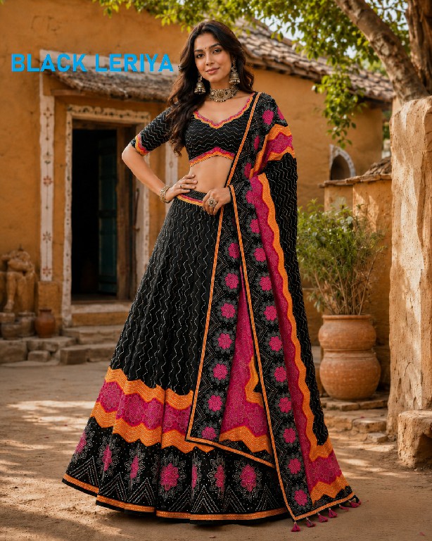KNZ BLACK LERIYA WHOLESALE POLY COTTON RAYON ELEGANCE LEHENGA CHOLI EXPORTER