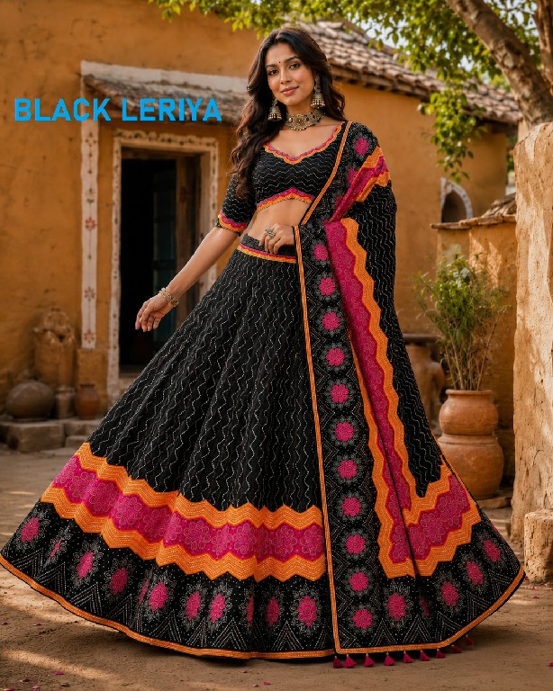 KNZ BLACK LERIYA WHOLESALE POLY COTTON RAYON ELEGANCE LEHENGA CHOLI EXPORTER