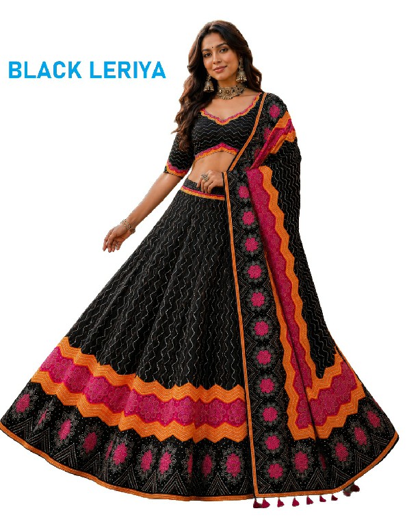 KNZ BLACK LERIYA WHOLESALE POLY COTTON RAYON ELEGANCE LEHENGA CHOLI EXPORTER