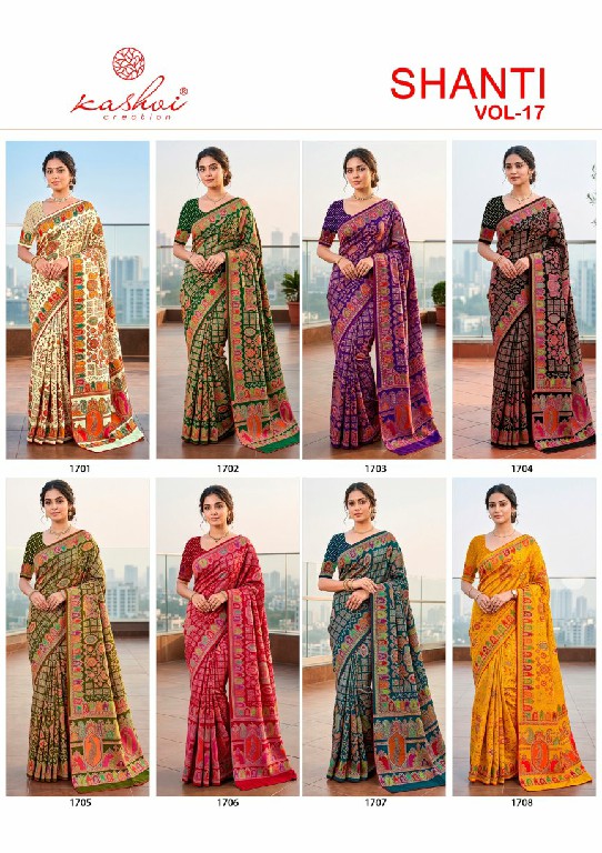 KASHVI CREATION SHANTI VOL 17 WHOLESALE BRIGHT MOSS FOIL CLASSY LOOK INDIAN SAREES FOR WOMEN EXPORTER