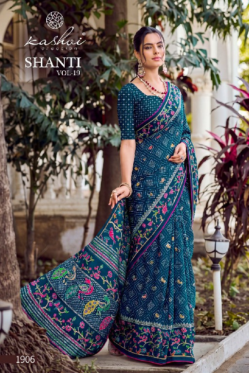 KASHVI CREATION SHANTI VOL 19 WHOLESALE BRIGHT MOSS FOIL STUNNING LOOK INDIAN SAREES FOR WOMEN SUPPLIER