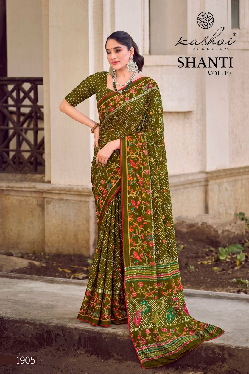 KASHVI CREATION SHANTI VOL 19 WHOLESALE BRIGHT MOSS FOIL STUNNING LOOK INDIAN SAREES FOR WOMEN SUPPLIER