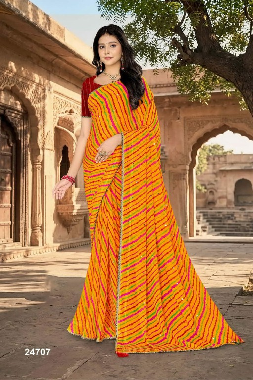JALNIDHI ANJALI WHOLESALE ALPHINO SATIN LAHERIYA FANCY INDIAN SAREES FOR WOMEN EXPORTER