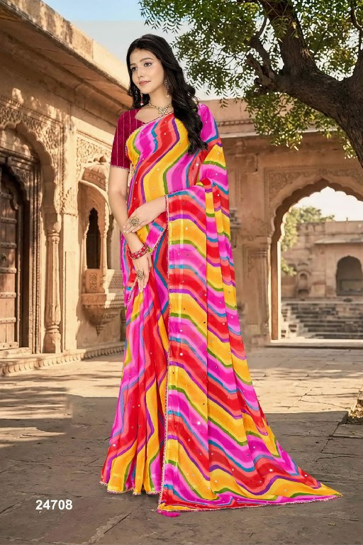 JALNIDHI ANJALI WHOLESALE ALPHINO SATIN LAHERIYA FANCY INDIAN SAREES FOR WOMEN EXPORTER
