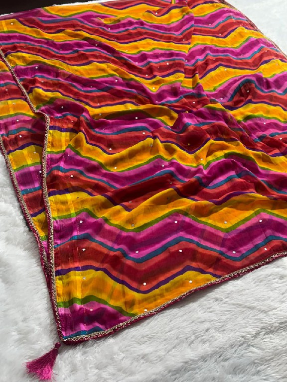 JALNIDHI ANJALI WHOLESALE ALPHINO SATIN LAHERIYA FANCY INDIAN SAREES FOR WOMEN EXPORTER