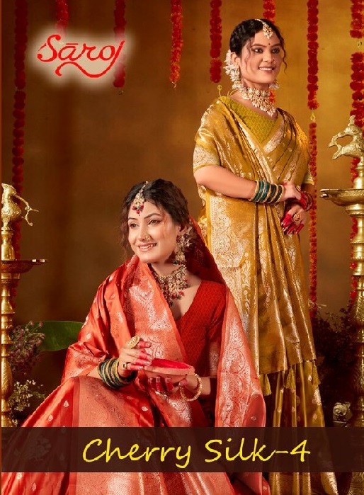 SAROJ CHERRY SILK VOL 4 WHOLESALE PURE SATIN SILK ETHNIC WEAR INDIAN SAREES FOR WOMEN ONLINE