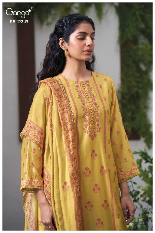 GANGA EHSAAS S5123 WHOLESALE PURE BEMBERG SILK PRETTY LOOK UNSTITCH SALWAR SUITS SUPPLIER