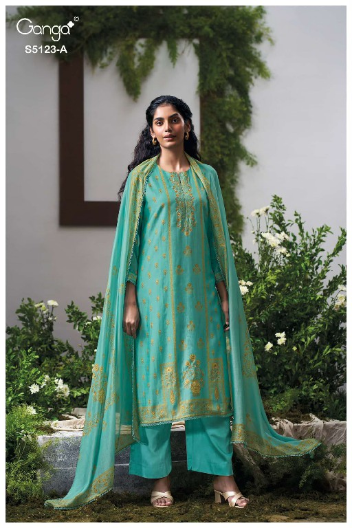 GANGA EHSAAS S5123 WHOLESALE PURE BEMBERG SILK PRETTY LOOK UNSTITCH SALWAR SUITS SUPPLIER
