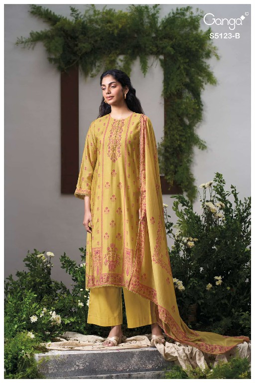 GANGA EHSAAS S5123 WHOLESALE PURE BEMBERG SILK PRETTY LOOK UNSTITCH SALWAR SUITS SUPPLIER