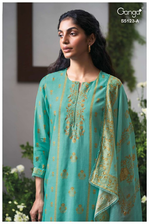GANGA EHSAAS S5123 WHOLESALE PURE BEMBERG SILK PRETTY LOOK UNSTITCH SALWAR SUITS SUPPLIER