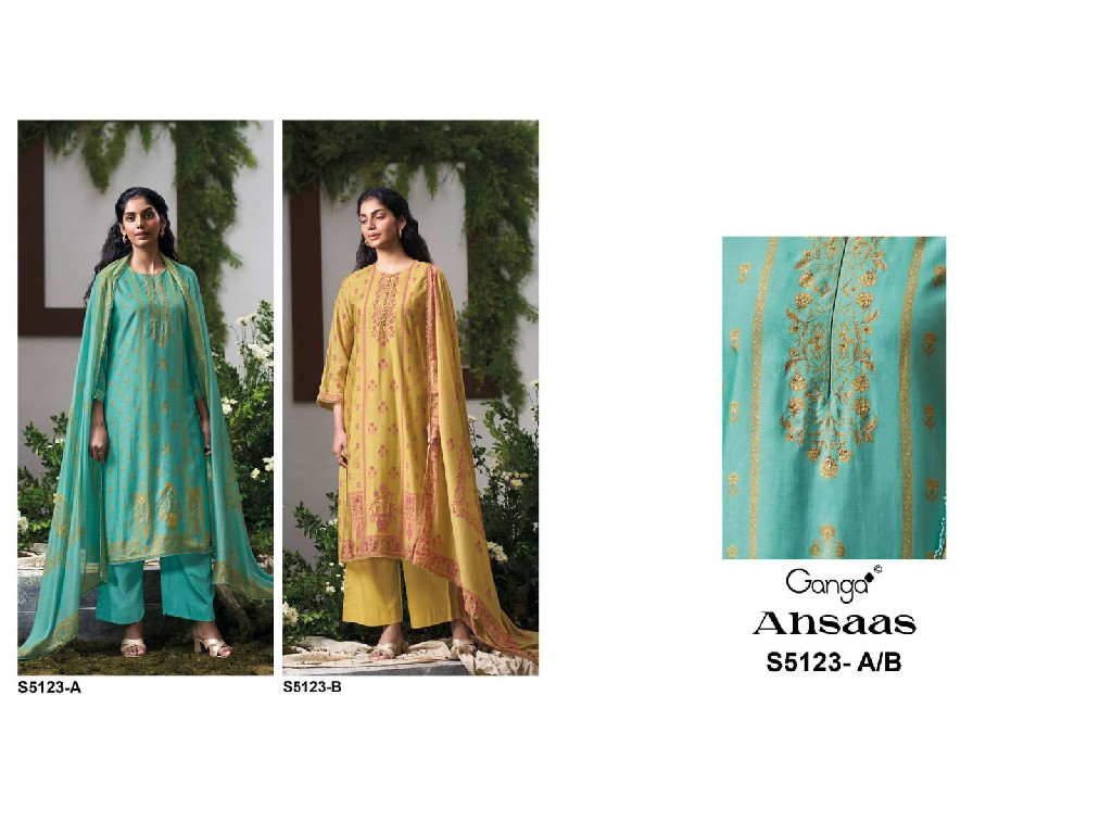 GANGA EHSAAS S5123 WHOLESALE PURE BEMBERG SILK PRETTY LOOK UNSTITCH SALWAR SUITS SUPPLIER