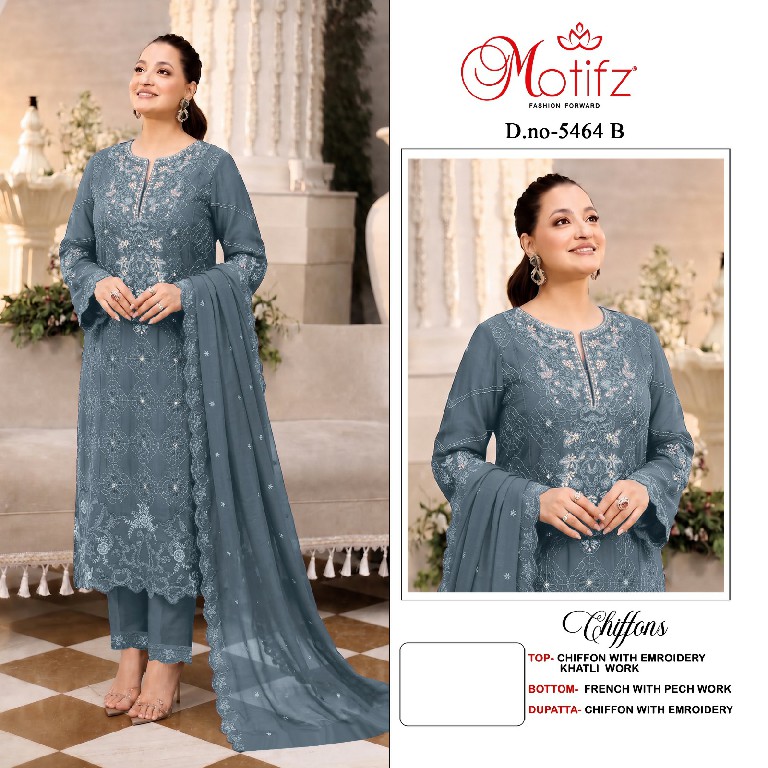 MOTIFZ D.NO 5464 WHOLESALE CHIFFON WITH WORK PAKISTANI UNSTITCH SALWAR SUITS EXPORTER
