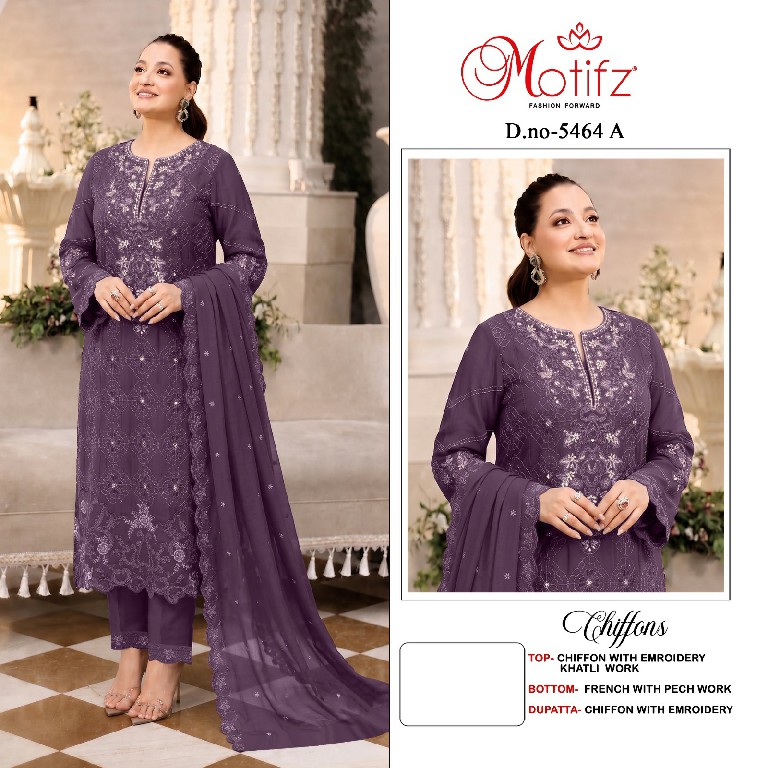 MOTIFZ D.NO 5464 WHOLESALE CHIFFON WITH WORK PAKISTANI UNSTITCH SALWAR SUITS EXPORTER