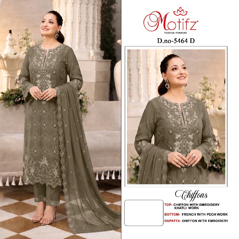 MOTIFZ D.NO 5464 WHOLESALE CHIFFON WITH WORK PAKISTANI UNSTITCH SALWAR SUITS EXPORTER