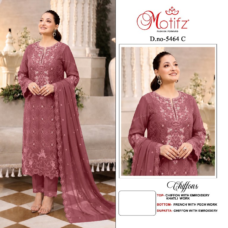 MOTIFZ D.NO 5464 WHOLESALE CHIFFON WITH WORK PAKISTANI UNSTITCH SALWAR SUITS EXPORTER