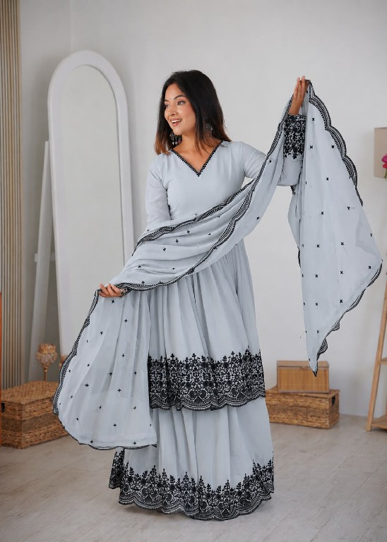 SP SERIES D.NO SP-71 WHOLESALE READYMADE FAUX GEORGETTE PARTY WEAR PLAZZO STYLE 3 PCS SUITS FOR EXPORT