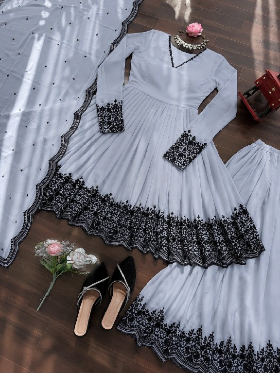 SP SERIES D.NO SP-71 WHOLESALE READYMADE FAUX GEORGETTE PARTY WEAR PLAZZO STYLE 3 PCS SUITS FOR EXPORT