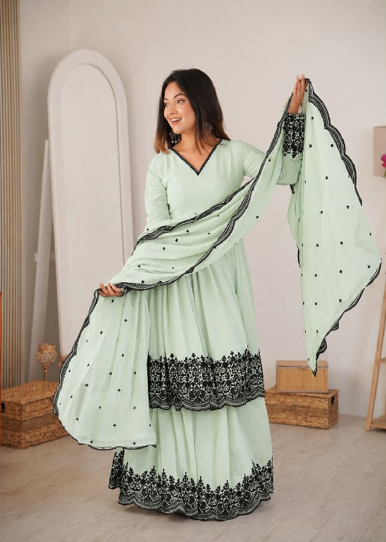 SP SERIES D.NO SP-71 WHOLESALE READYMADE FAUX GEORGETTE PARTY WEAR PLAZZO STYLE 3 PCS SUITS FOR EXPORT