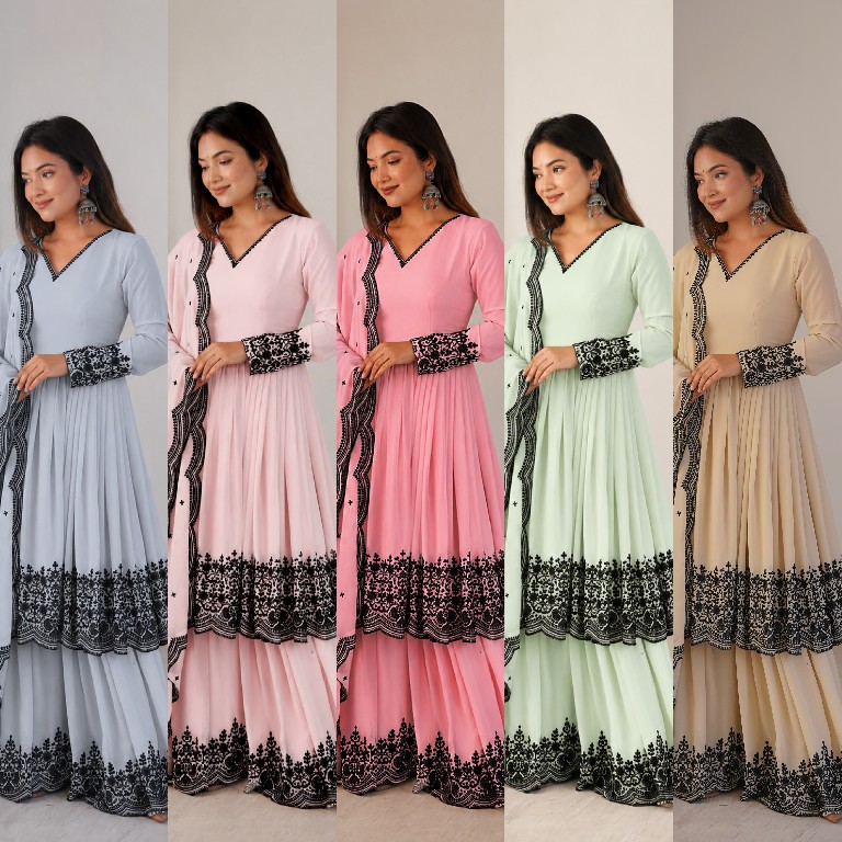 SP SERIES D.NO SP-71 WHOLESALE READYMADE FAUX GEORGETTE PARTY WEAR PLAZZO STYLE 3 PCS SUITS FOR EXPORT