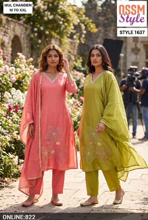 OSSM STYLE D.NO 1611-1710-1600-1594-1612-1709-1636 TO 1640 WHOLESALE READYMADE MUL CHANDERI FESTIVE WEAR 3 PCS COMBO SET SUITS EXPORTER