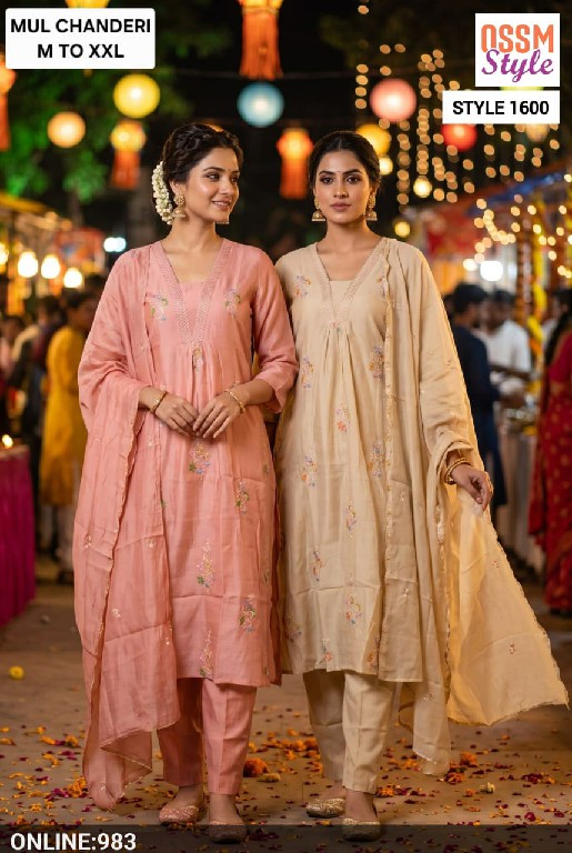 OSSM STYLE D.NO 1611-1710-1600-1594-1612-1709-1636 TO 1640 WHOLESALE READYMADE MUL CHANDERI FESTIVE WEAR 3 PCS COMBO SET SUITS EXPORTER