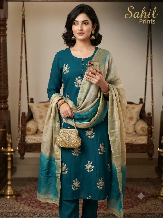SAHIL PRINTS PRESENT READYMADE FANCY SILK WITH BEAUTIFUL WORK 3 PCS COMBO SET SUITS SUPPLIER