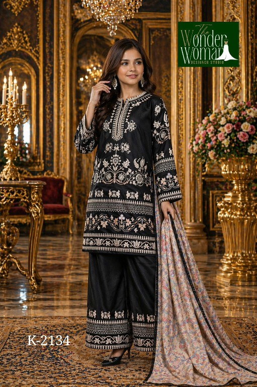 WONDER WOMAN D.NO K-2134 COLOR WHOLESALE READYMADE PREMIUM SATIN AMAZING 3 PCS SUITS FOR KIDS SUPPLIER