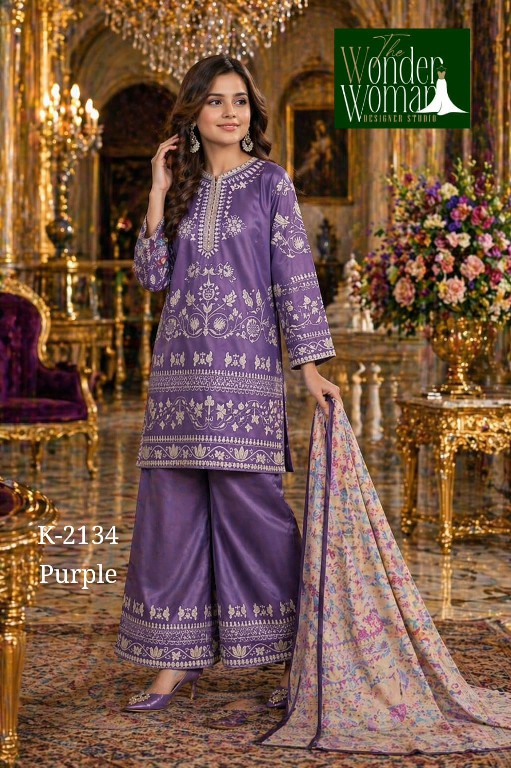 WONDER WOMAN D.NO K-2134 COLOR WHOLESALE READYMADE PREMIUM SATIN AMAZING 3 PCS SUITS FOR KIDS SUPPLIER