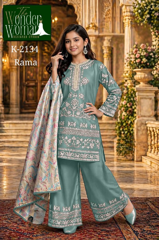 WONDER WOMAN D.NO K-2134 COLOR WHOLESALE READYMADE PREMIUM SATIN AMAZING 3 PCS SUITS FOR KIDS SUPPLIER