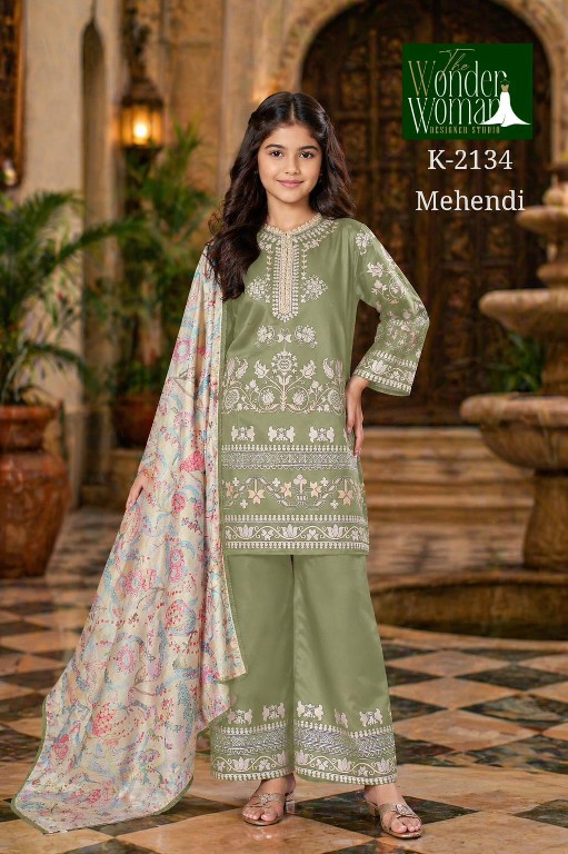 WONDER WOMAN D.NO K-2134 COLOR WHOLESALE READYMADE PREMIUM SATIN AMAZING 3 PCS SUITS FOR KIDS SUPPLIER