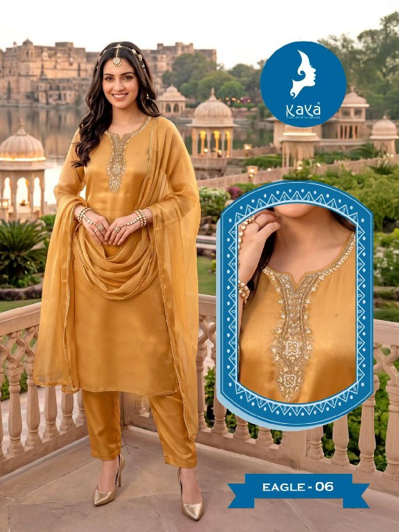 KAYA EAGLE WHOLESALE READYMADE SATIN SILK BIG SIZE ELEGANCE 3 PCS SUITS SUPPLIER