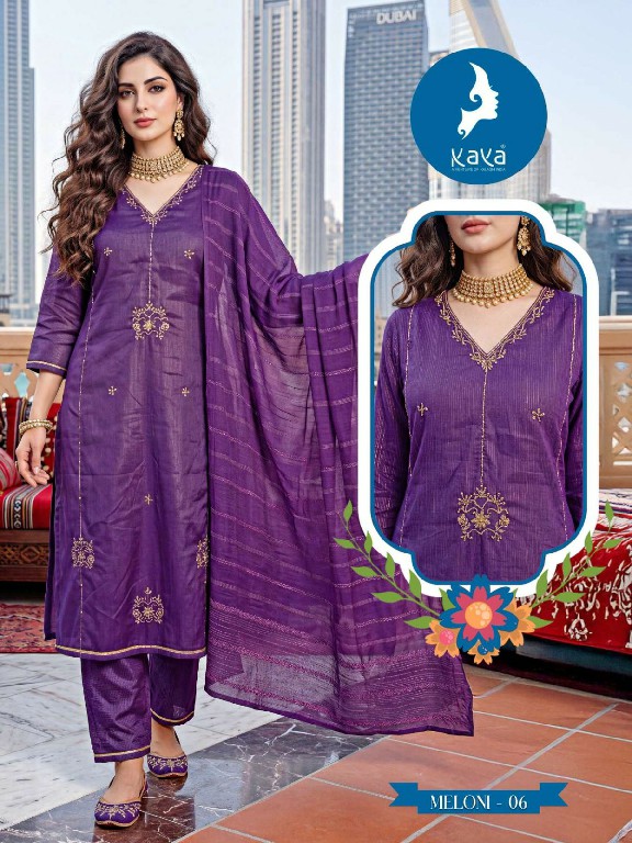 KAYA MELONI WHOLESALE READYMADE SHIMMER BEAUTIFUL STRAIGHT CUT 3 PCS SUITS EXPORTER